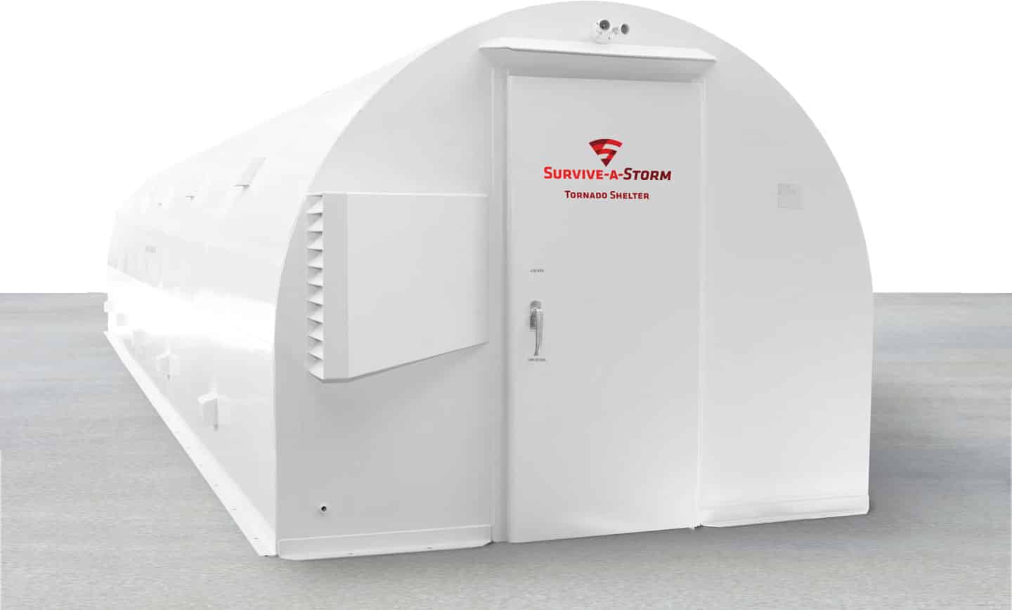 Above-ground quonset-style commercial storm shelter on a concrete pad